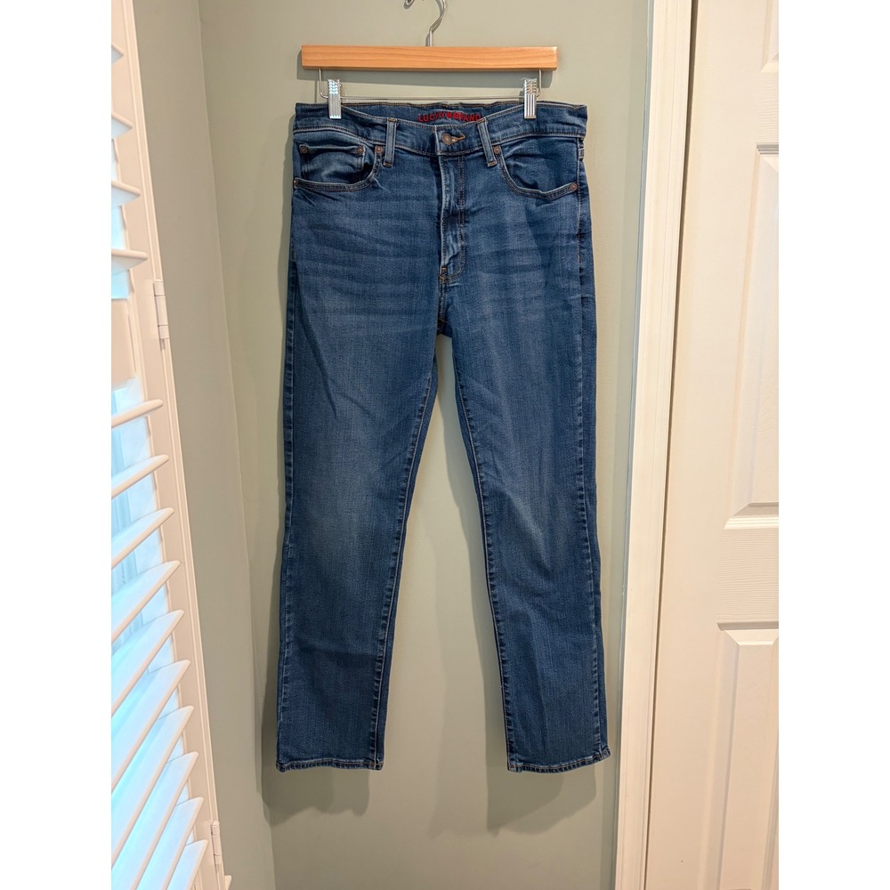 Lucky Brand 121 Slim Straight Jeans Mens 33x32 Medium Wash Blue Denim Stretch